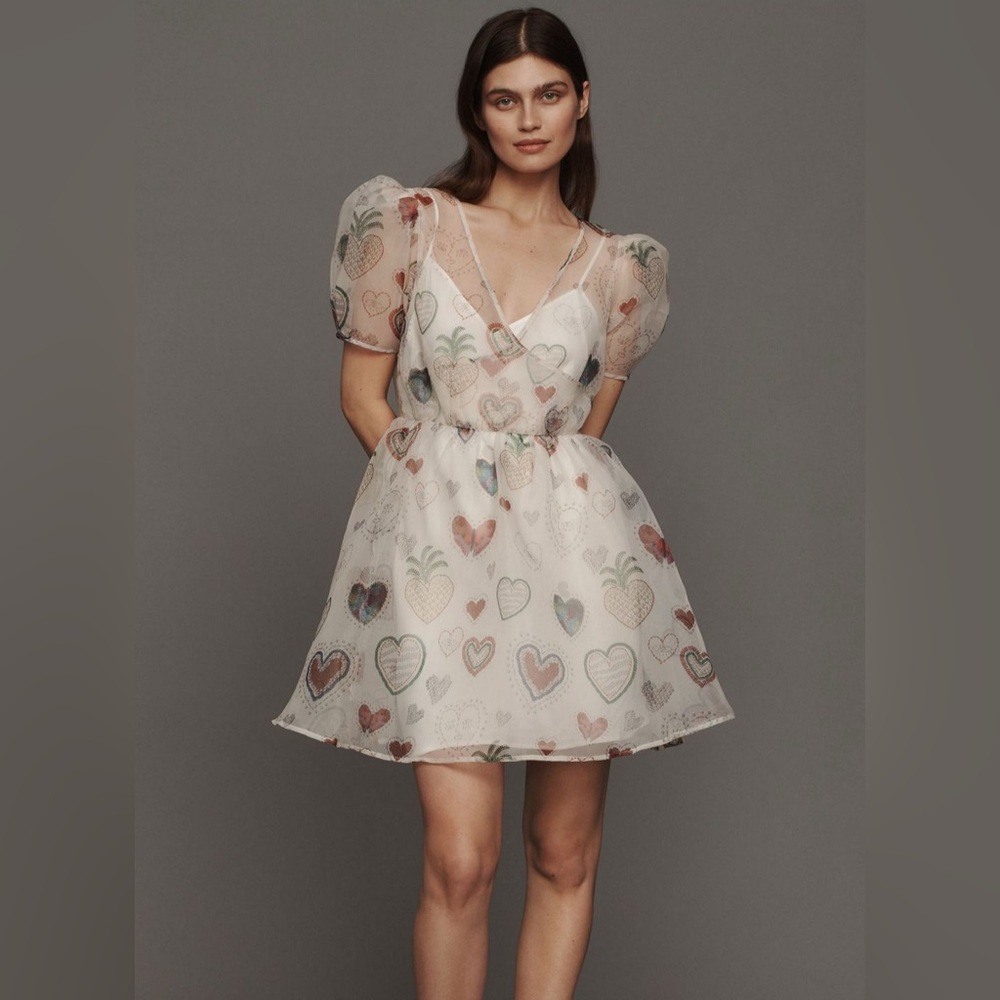 Farm Rio semi sheer puff sleeve mini dress - Picture 1 of 9